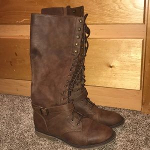 Cognac Brown Rider Lace Up Boots